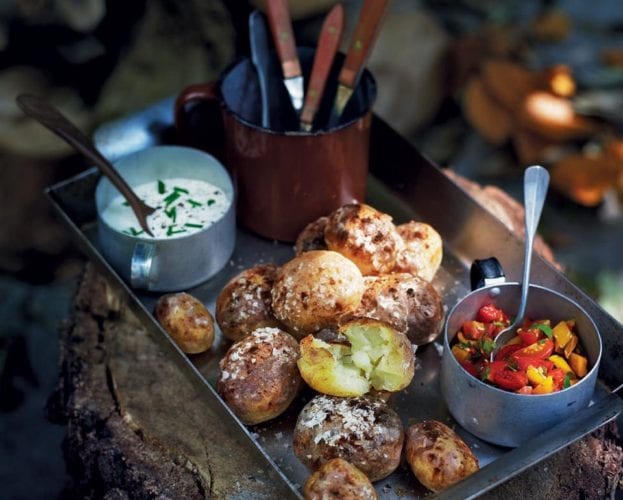 Garlic baked potatoes with Lancashire cheese