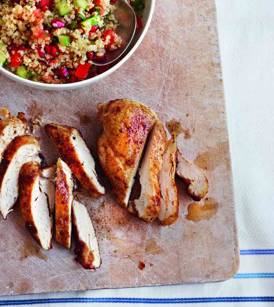 Spiced roast chicken with quinoa tabbouleh recipe | delicious. magazine