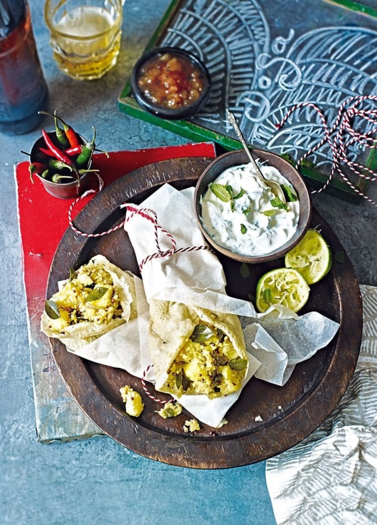 Indian masala dosas with spiced coconut potatoes