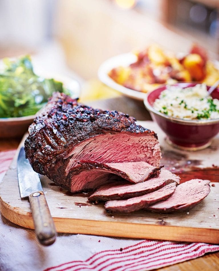 Pink peppercorn-rubbed rump cap of beef