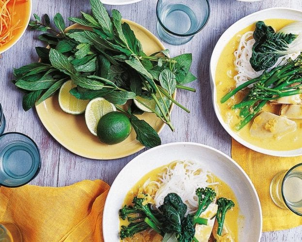Chicken laksa with rice noodles