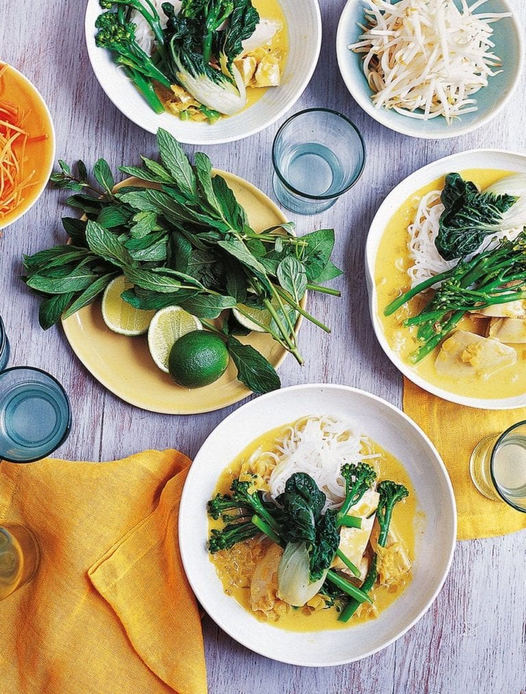 Chicken laksa with rice noodles