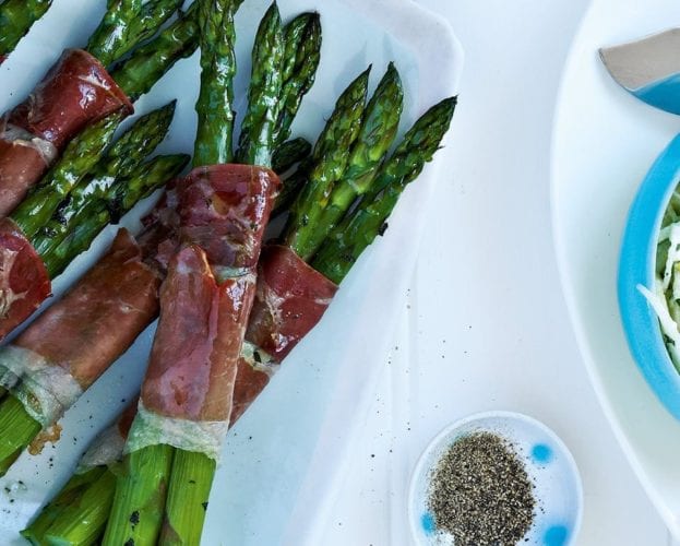 Roasted asparagus wrapped in Parma ham