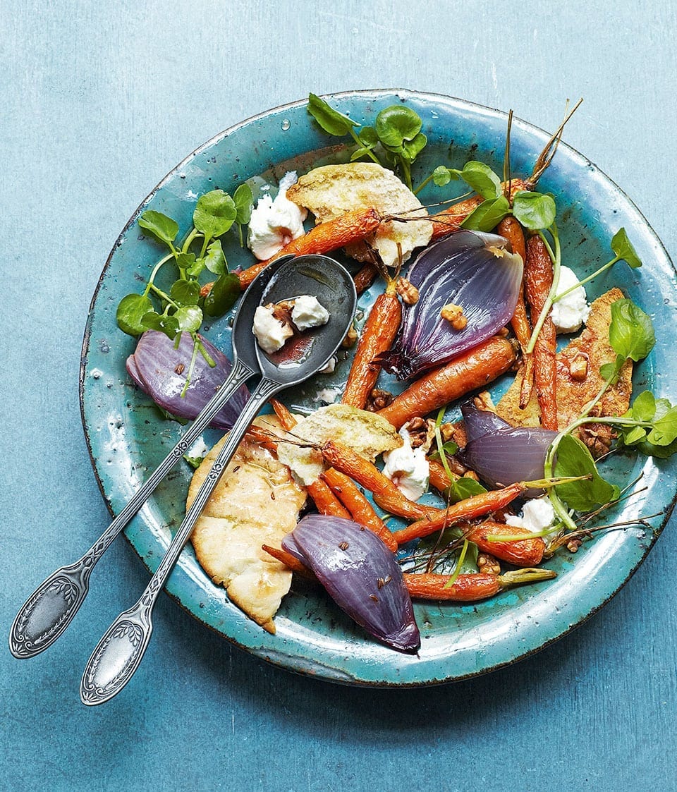 Warm roast carrot and goat's cheese salad recipe delicious. magazine