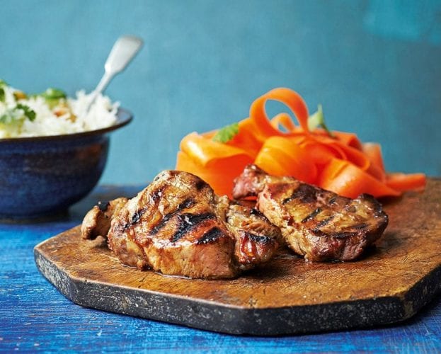 Asian-style marinated pork neck with pickled carrots