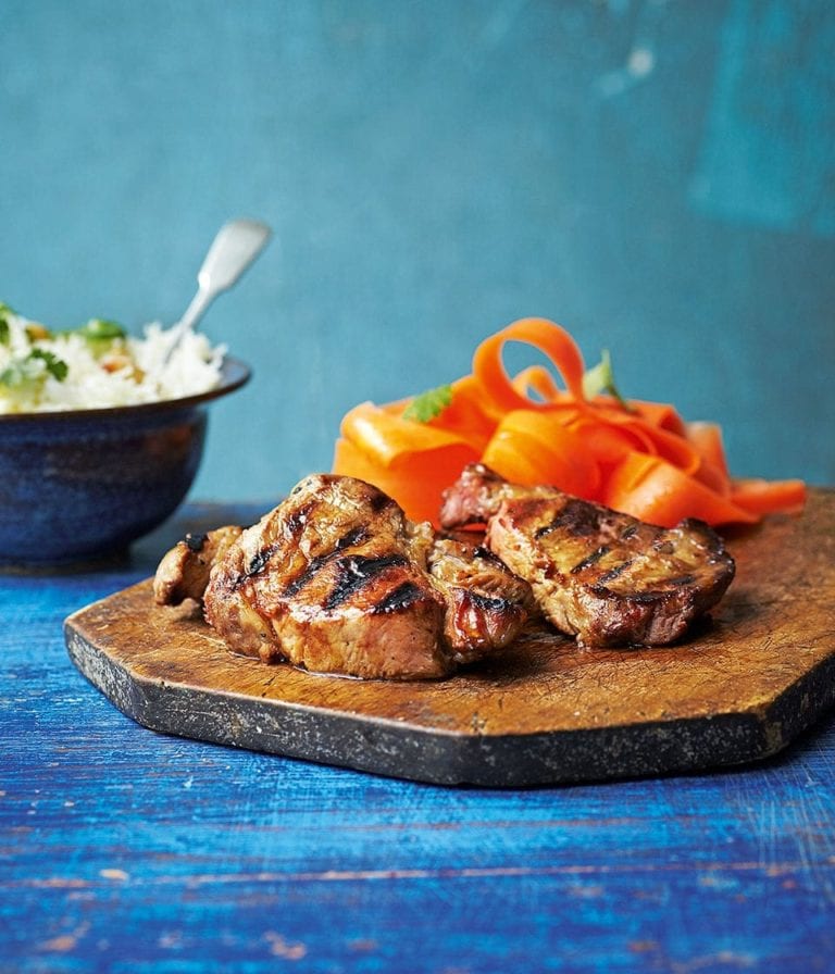 Asian-style marinated pork neck with pickled carrots