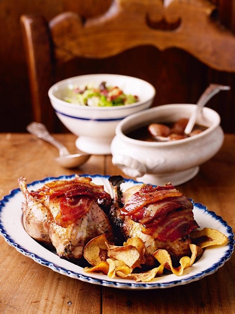 Roast partridge with caramelised balsamic shallot sauce