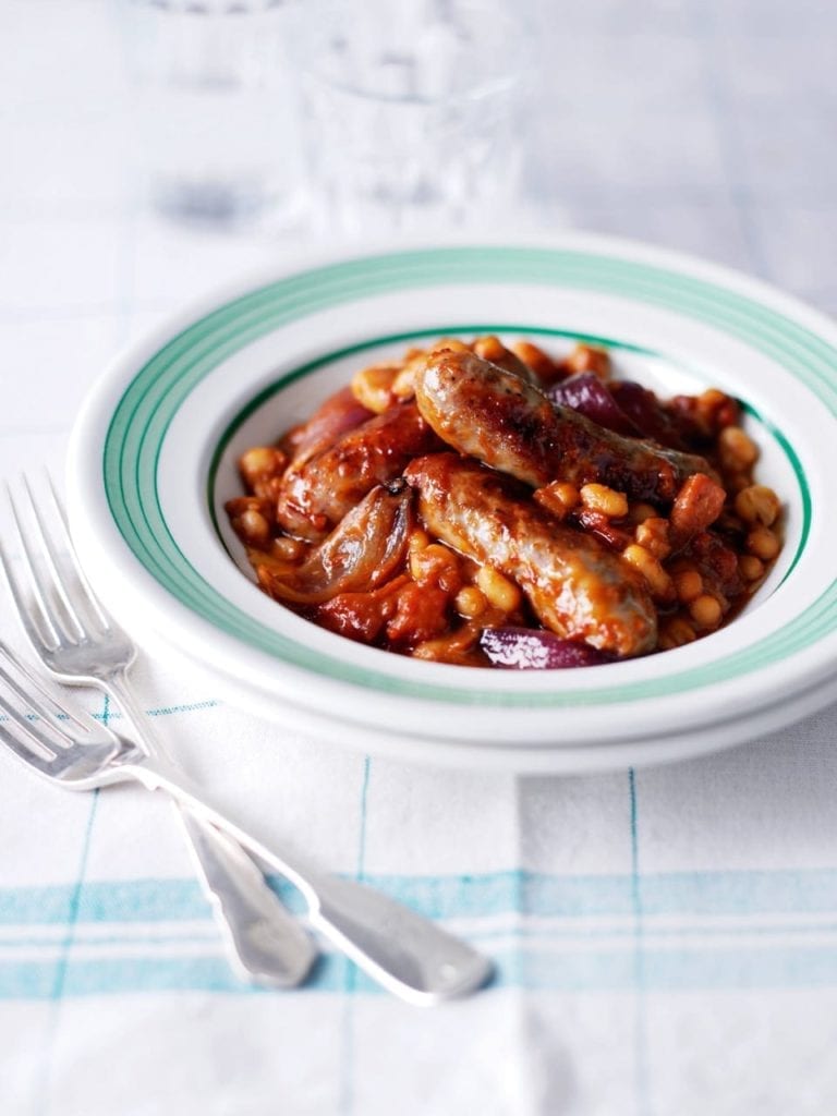 Roasted sausage casserole and beans