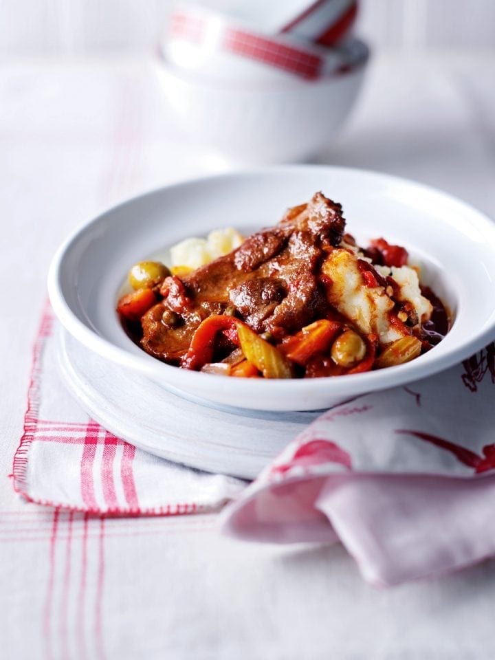 Spanish-style pork with olives and peppers