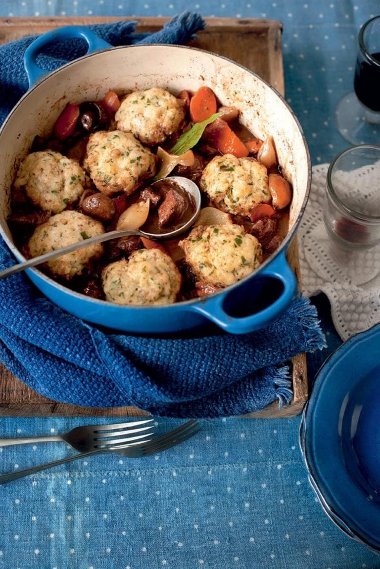 Beef stew with cheesy dumplings