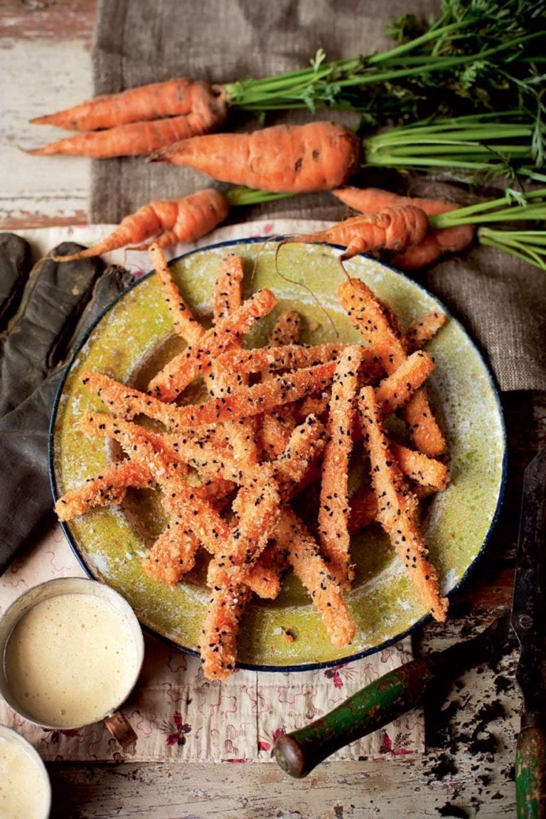 Crumbed carrots with hollandaise