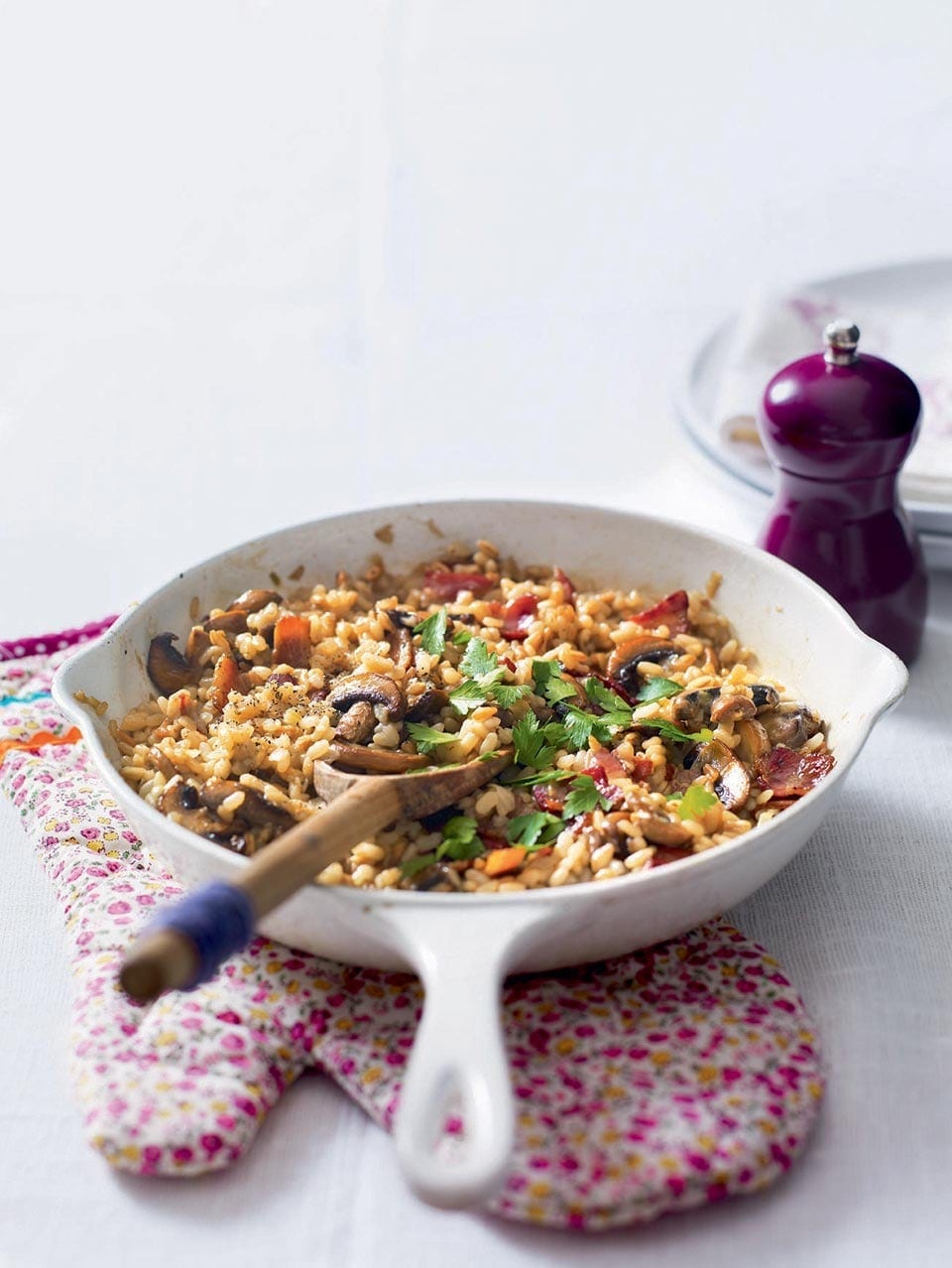 Mushroom risotto with bacon recipe | delicious. magazine