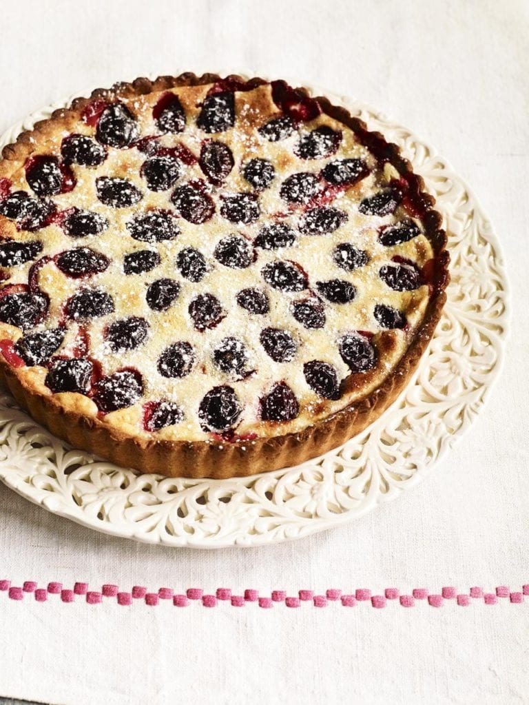 Damson and soured cream tart