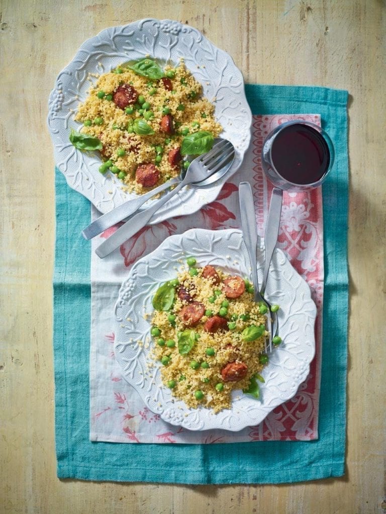 Chorizo, pea and lemon couscous