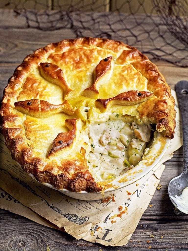 Winter fish pie with potato pastry crust