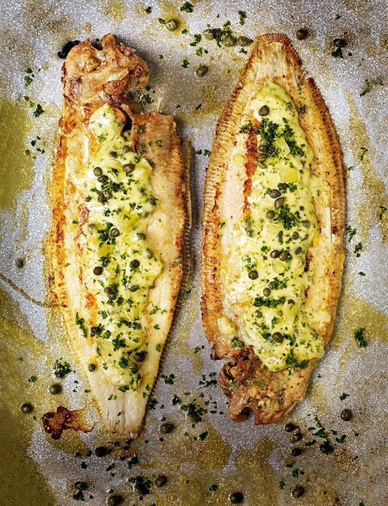 Pan-fried dover sole with caper, lemon and parsley butter sauce