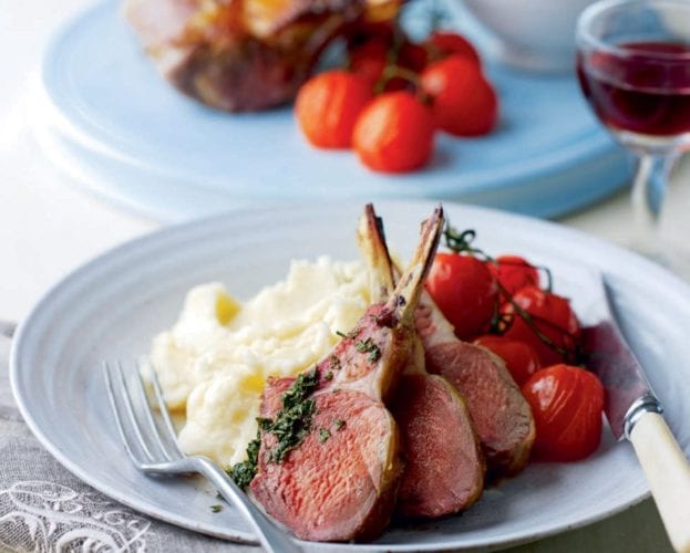 Rack of lamb with new potatoes and honey sauce