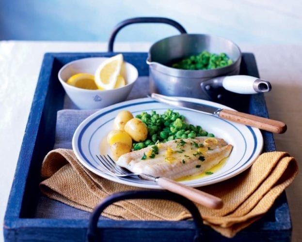 Lemon sole with peas