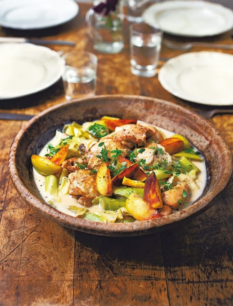 Diana Henry’s chicken with leeks, apples and cider