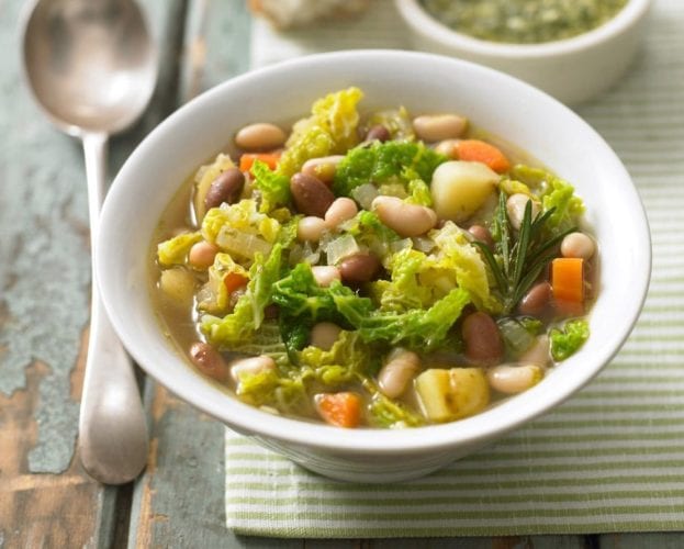 Two-bean soup with fresh pesto