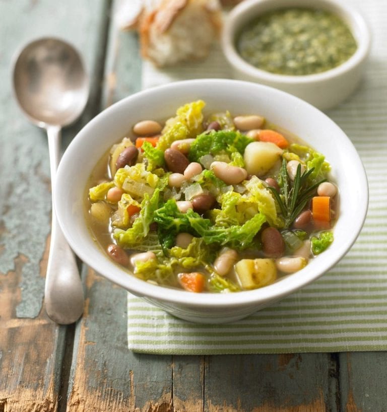 Two-bean soup with fresh pesto