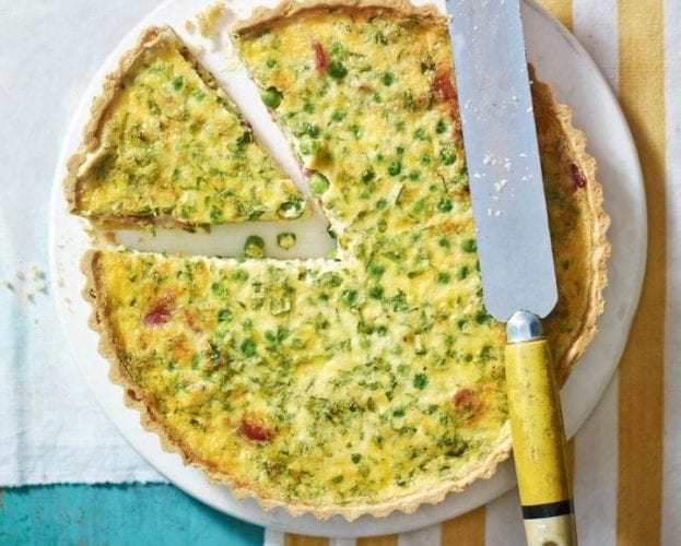 Bacon and pea quiche