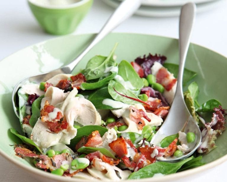 Chicken and bacon salad with blue cheese dressing