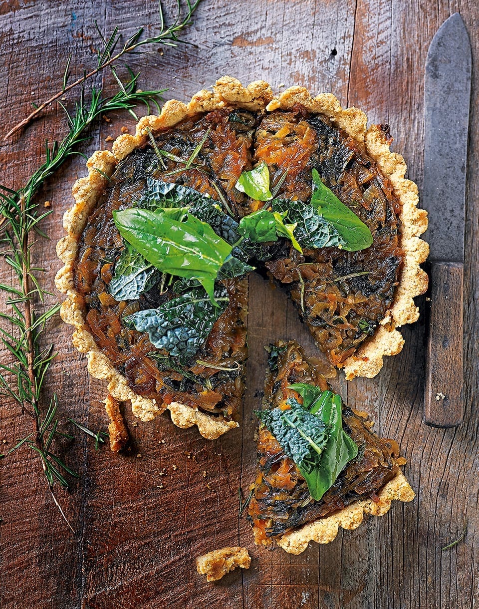 Vegan caramelised onion tart recipe delicious. magazine