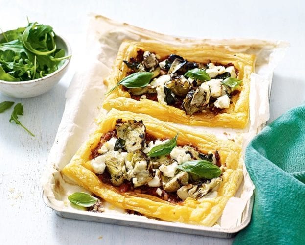 Jerusalem artichoke and goat’s cheese puff pastry tart