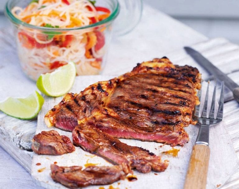 Sticky beef and noodle salad