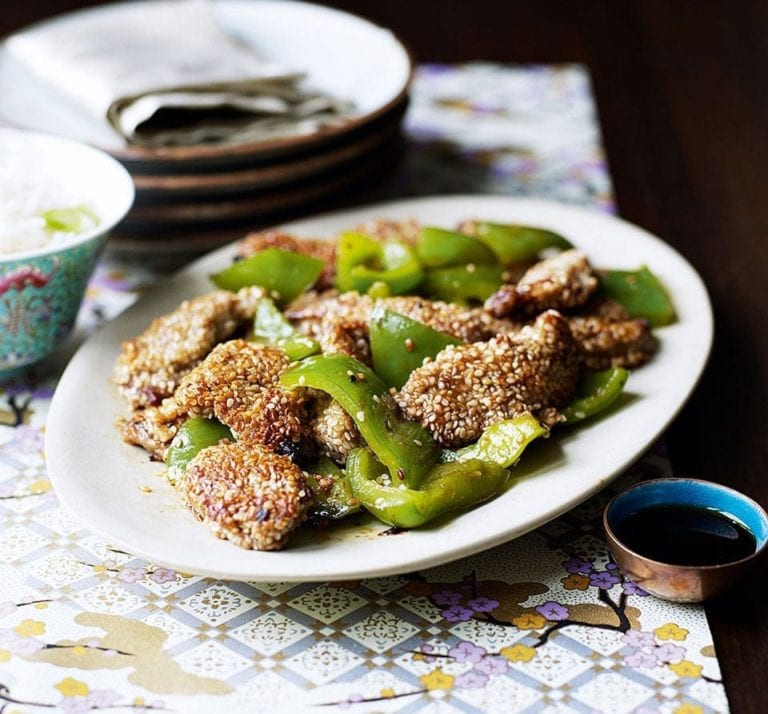 Tender sesame beef and pepper stir-fry