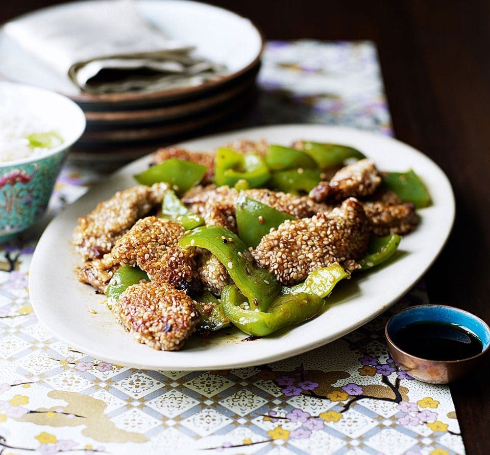 Tender sesame beef and pepper stirfry recipe delicious. magazine