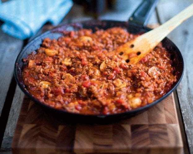 Bolognese sauce in a pan