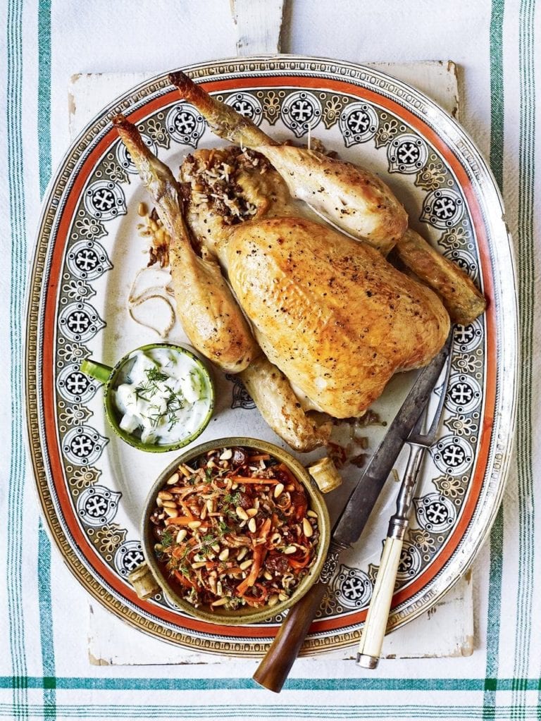 Lebanese roast chicken stuffed with rice, lamb and cinnamon