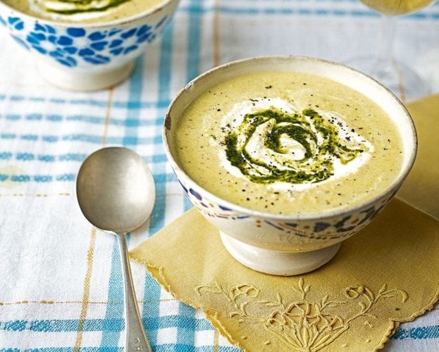 Chilled cucumber and almond soup with curry spices