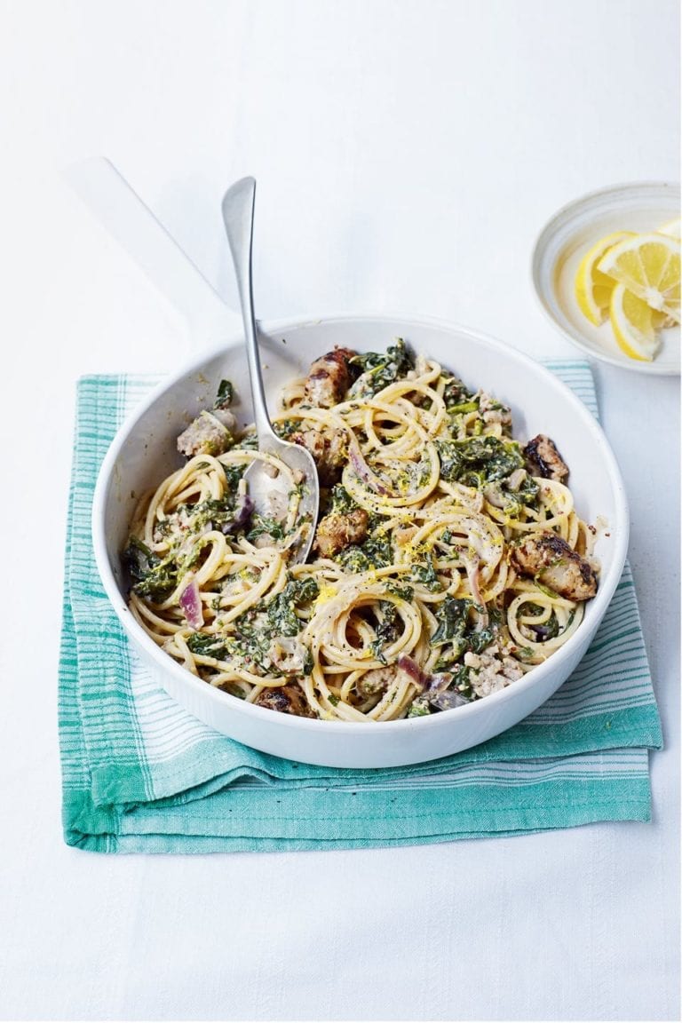 Sausage and spinach spaghetti