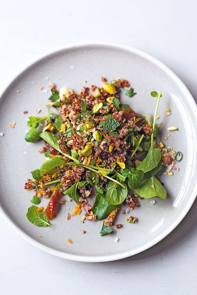 Orange-scented quinoa salad with pistachios and dates