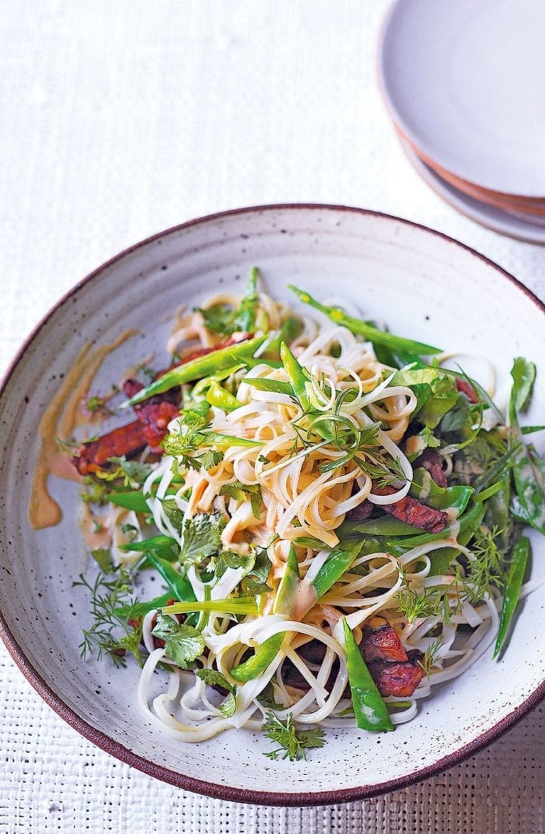 Marinated tempeh and sesame noodles