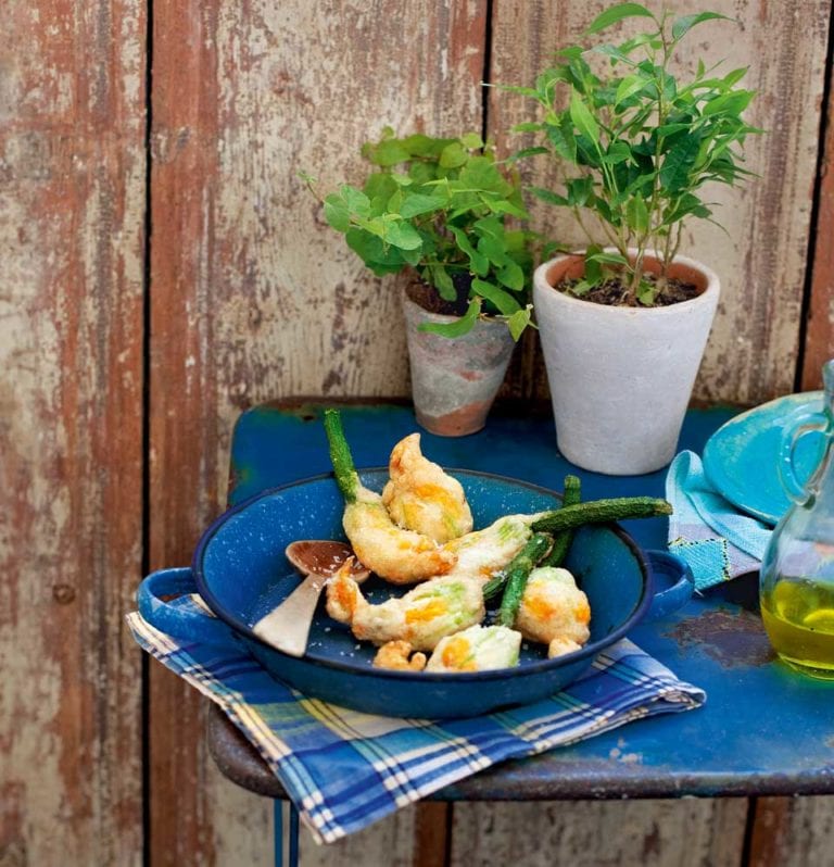 Deep-fried courgette flowers