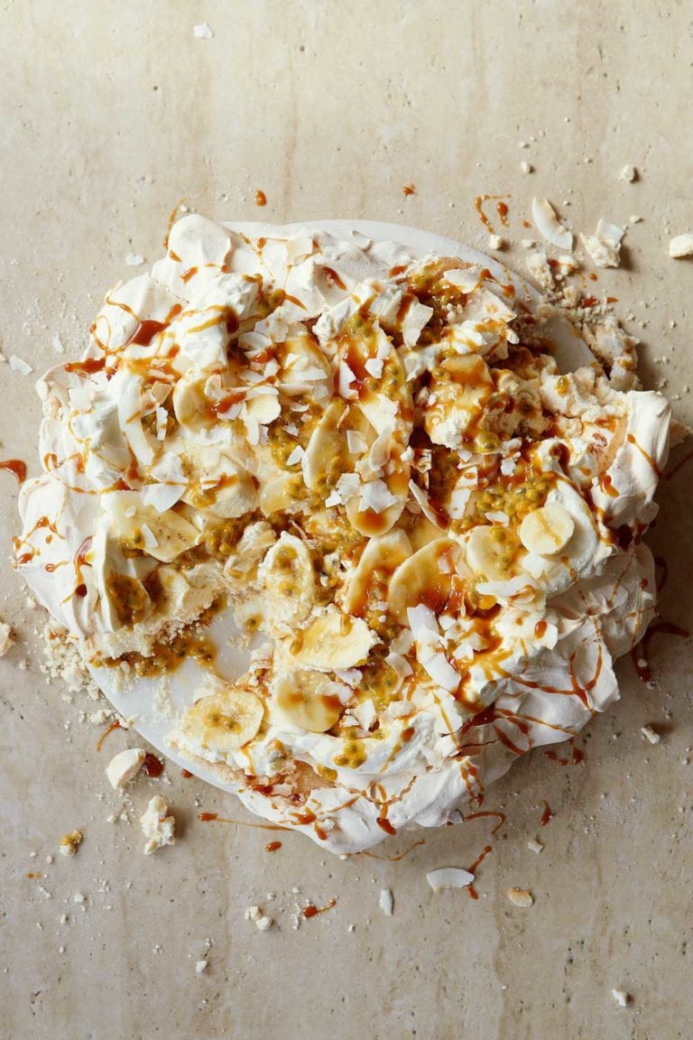 Banana, coconut and caramel pavlova recipe | delicious. magazine