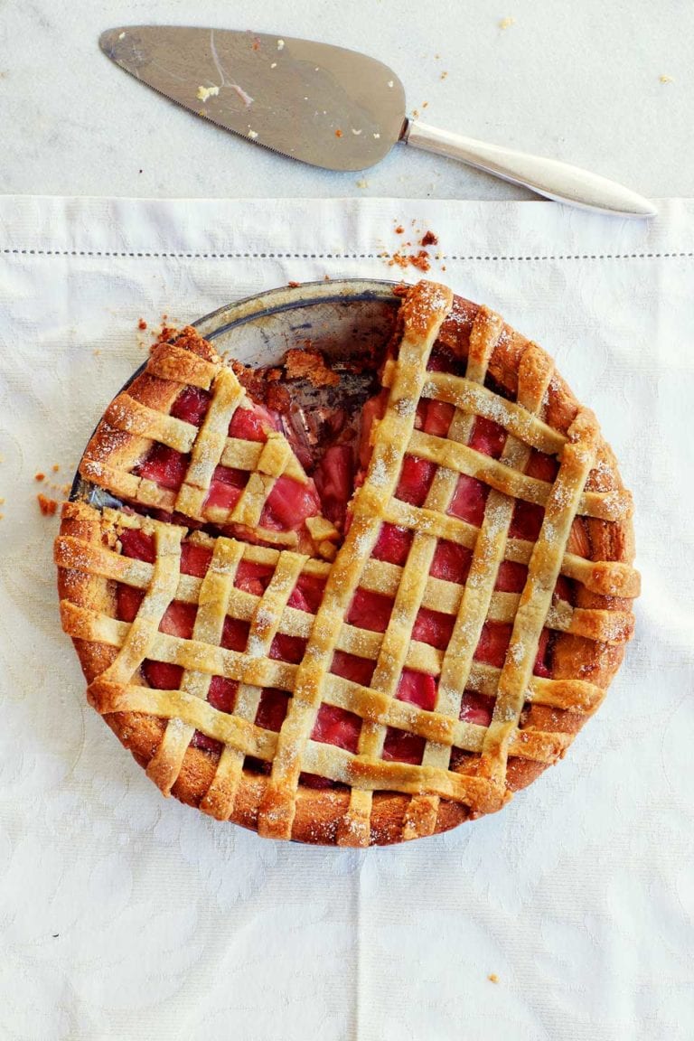 Rhubarb, vanilla and almond lattice tart