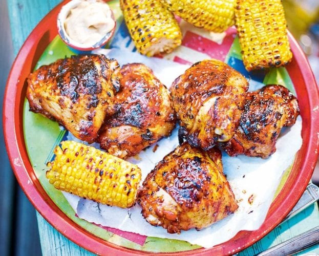 Korean-style barbecue chicken and sweetcorn