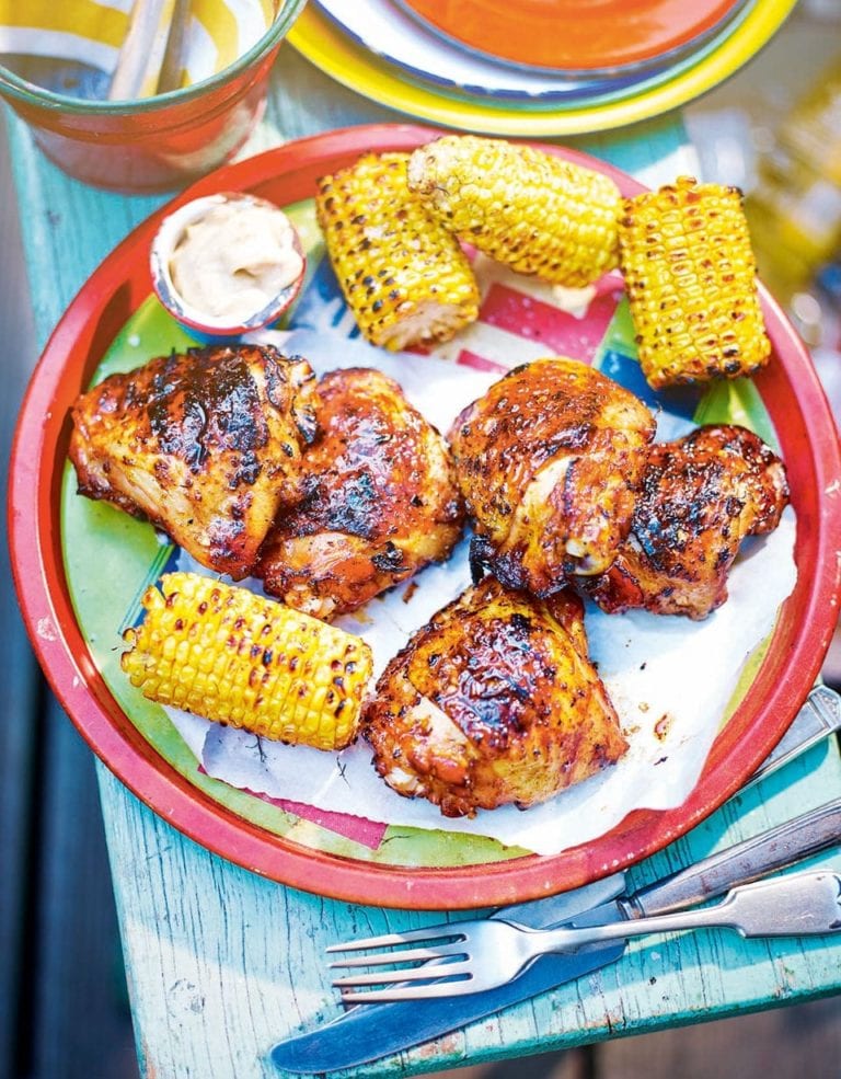 Korean-style barbecue chicken and sweetcorn