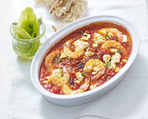Greek prawns with quick dill pickle