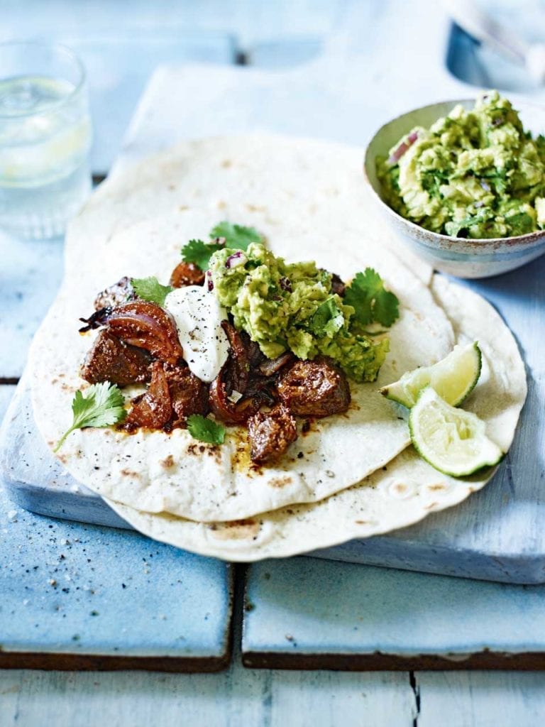Mexican lamb wraps with guacamole