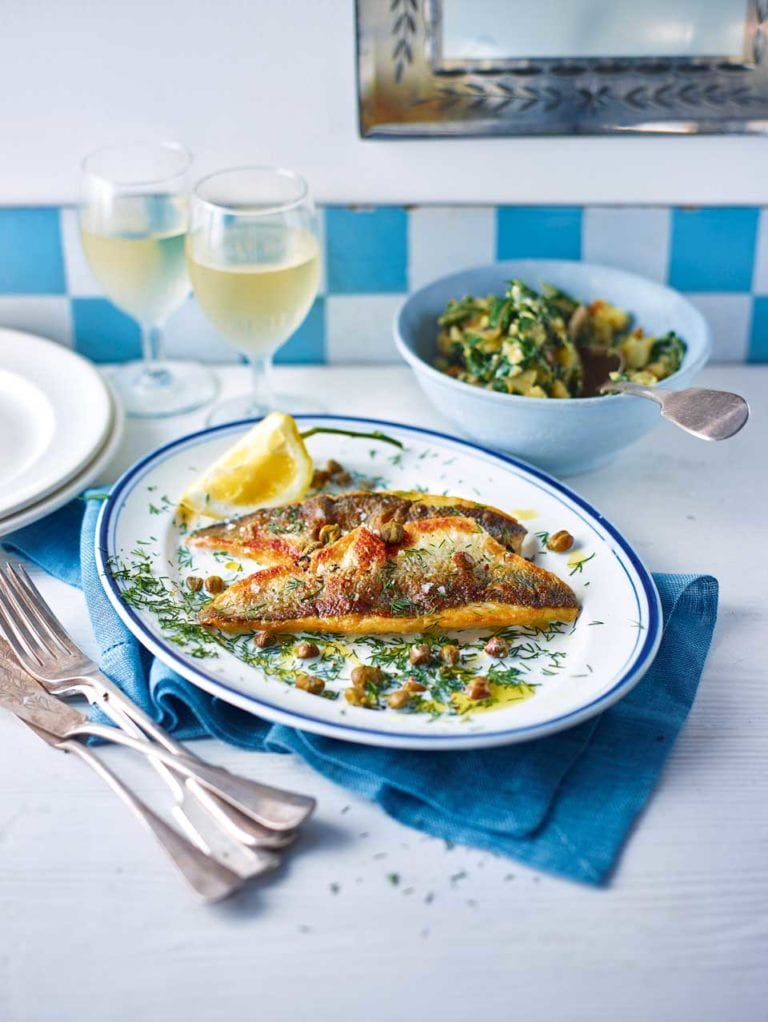 Sea bass with potatoes and swiss chard