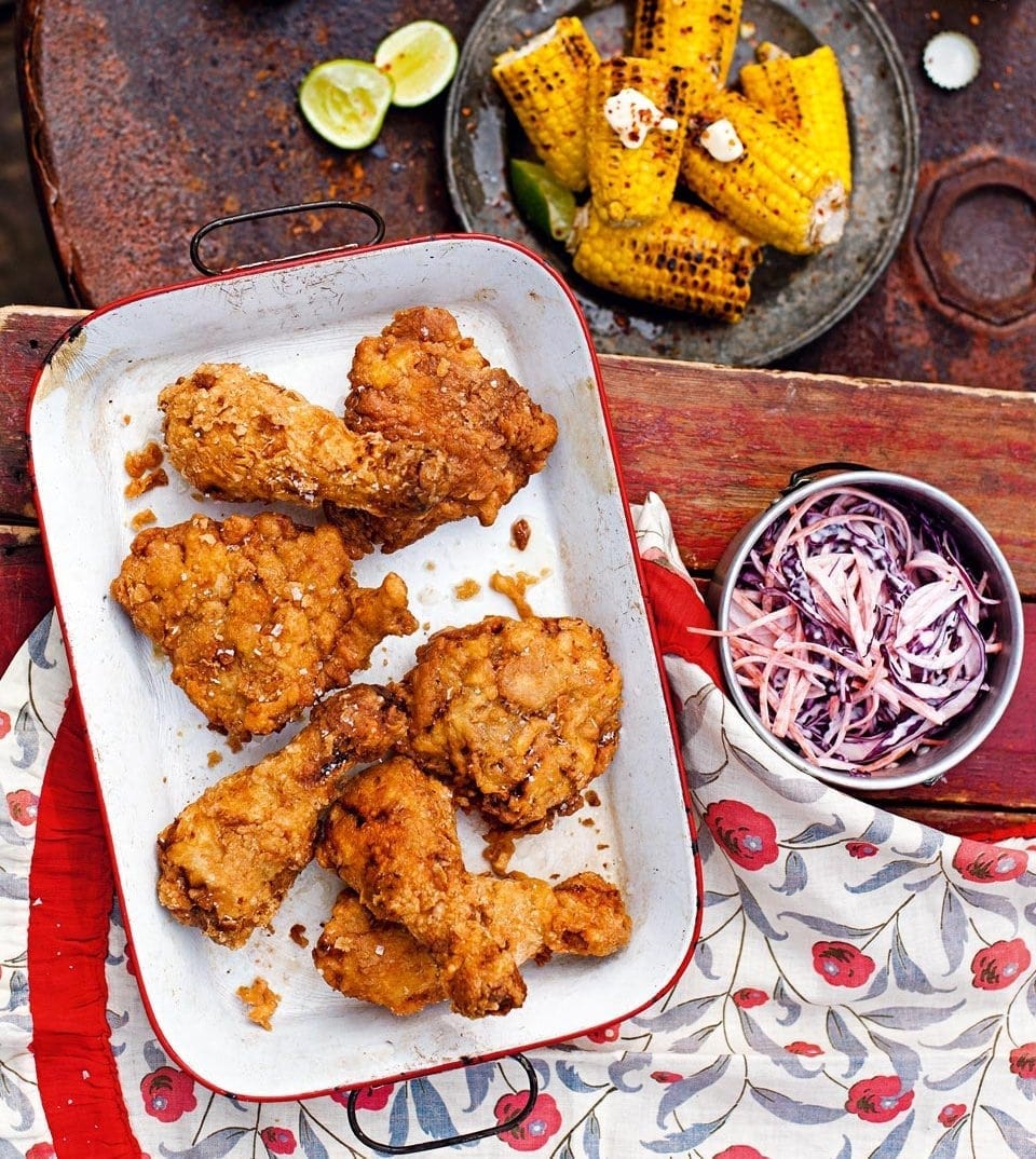 Southernfried chicken with lime and chilli corn recipe delicious