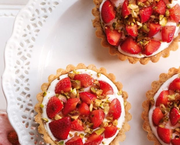 Pistachio, orange and cardamom tart with goat’s milk yogurt