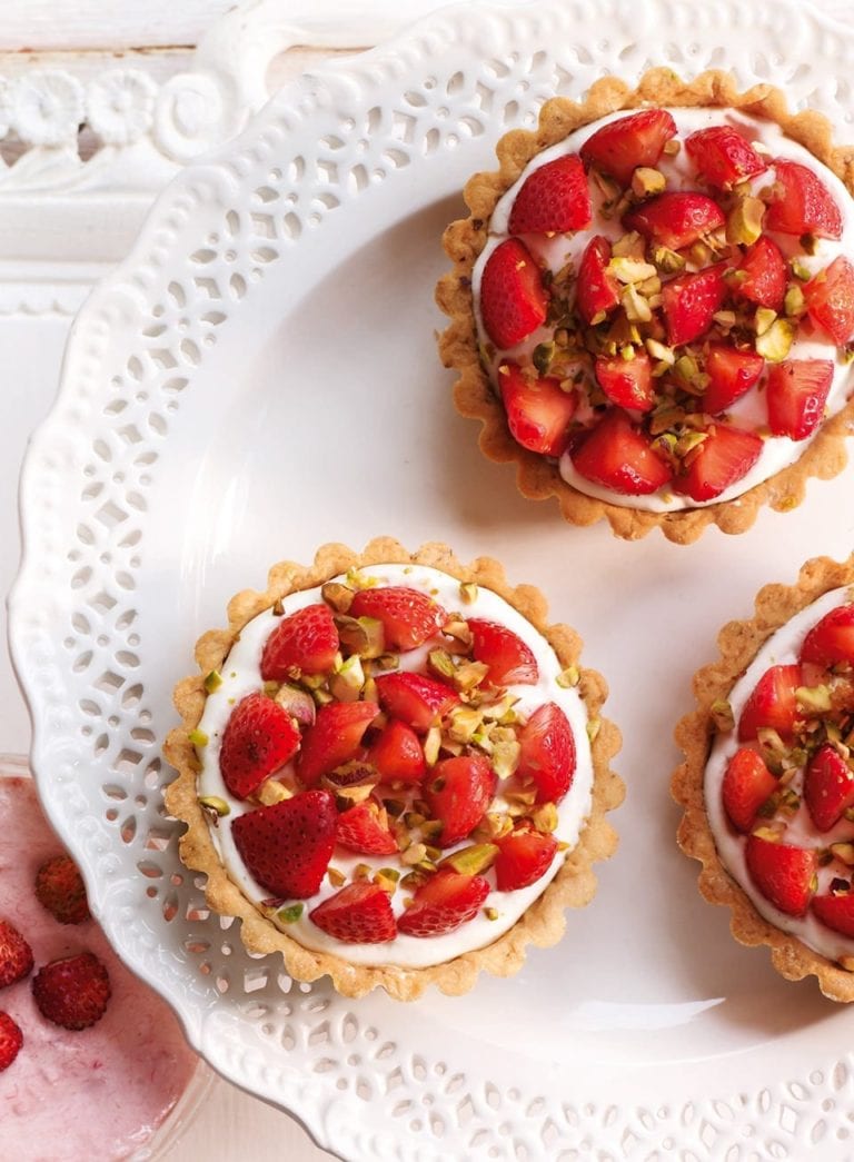 Strawberry and pistachio tarts