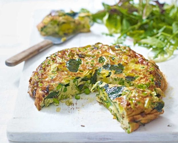 Spinach, leek and pea frittata